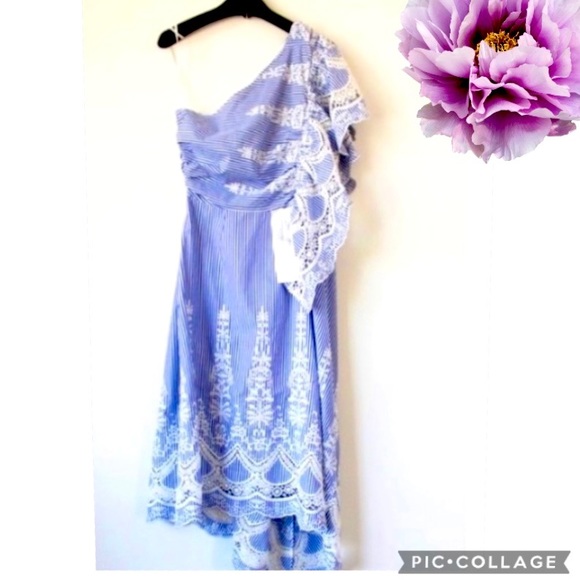 BCBGMaxAzria BCBG one shoulder embroidered striped midi dress $298 MSRP - Picture 2 of 10